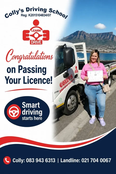 Congratulations poster for a learner who passed their licence with Colly&rsquo;s Driving School