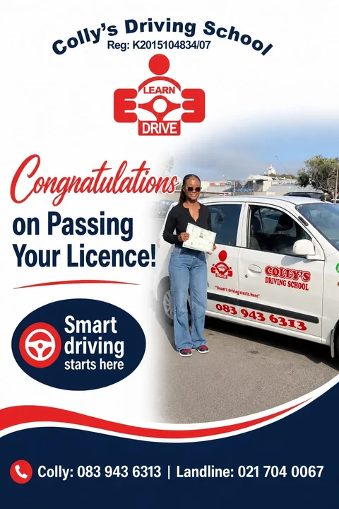 Congratulations poster for a learner who passed their licence with Colly&rsquo;s Driving School