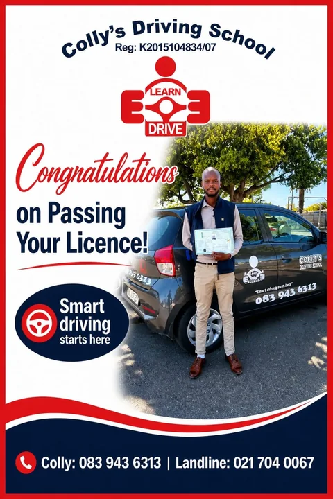 Congratulations poster for a learner who passed their licence with Colly&rsquo;s Driving School
